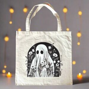 Cream Tote Bag with Ghost Design